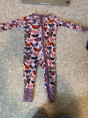 Little Sleepies 3-6 Months Butterfly Print Kids One-Piece Romper - Lavender